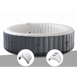 UBBINK Kit Spa Gonflable Infinite Spa Xtra Rond Bulles 8 Places + 2 Appuie-têtes + Porte Verre - Anthracite