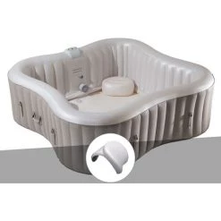 UBBINK Kit Spa Gonflable Infinite Spa Élite Plus Trèfle Bulles 4 Places + 2 Appuie-têtes - Beige