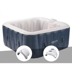 UBBINK Kit Spa Gonflable Infinite Spa Champion Carré Bulles 6 Places + 2 Appuie-têtes + Porte Verre - Bleu