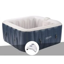 UBBINK Kit Spa Gonflable Infinite Spa Champion Carré Bulles 6 Places + Porte Verre - Bleu