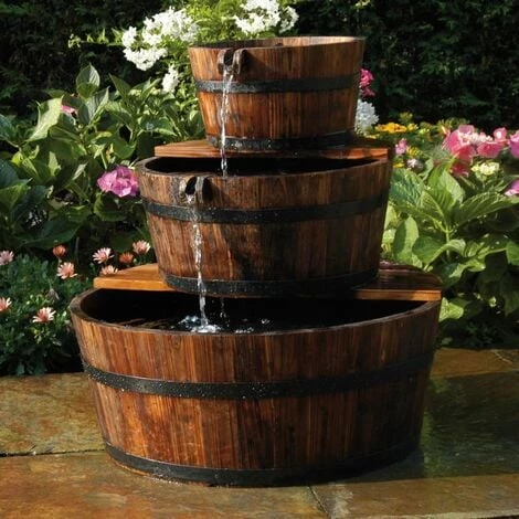 Fontaine à Cascade De Jardin En Forme De 3 Barils Bois Ubbink - Brun 2 Fontaine à Cascade De Jardin En Forme De 3 Barils Bois Ubbink - Brun – Image 2